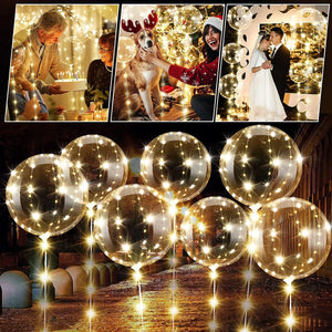 10Pcs LED Light Up Bobo Balloons Transparent Balloons with 3M String Lights Bubble Ballon Christmas Wedding Colorful Warm Decor