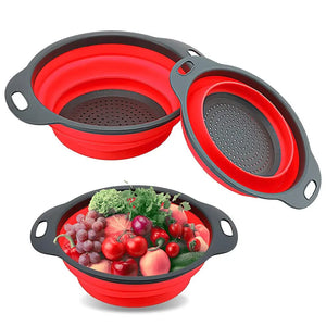 Round Collapsible Colander Silicone Kitchen Fruit Vegetable Washing Basket Strainer Foldable Drainer Kitchen Gadgets Tools